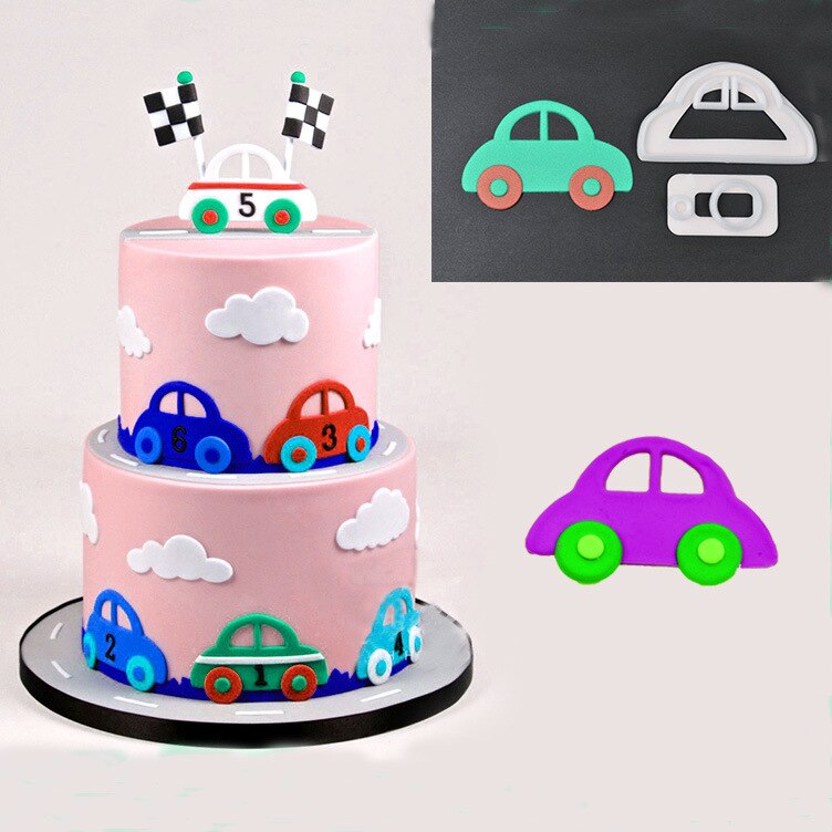 Cookie Mold 2 Stks/partij Leuke Auto Cakevorm Gebak Fondant Plastic Mold Voor Cake Cupcake Decoratie Keuken Bakvorm: Car