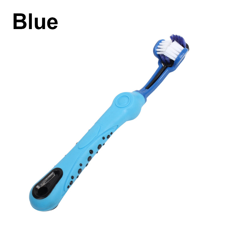 Three Sided Pet Toothbrush Three-Head Multi-angle Toothbrush Removing Bad Breath Tartar Cleaning Mouth Dog Cat Teeth Care Tool: Dark Khaki