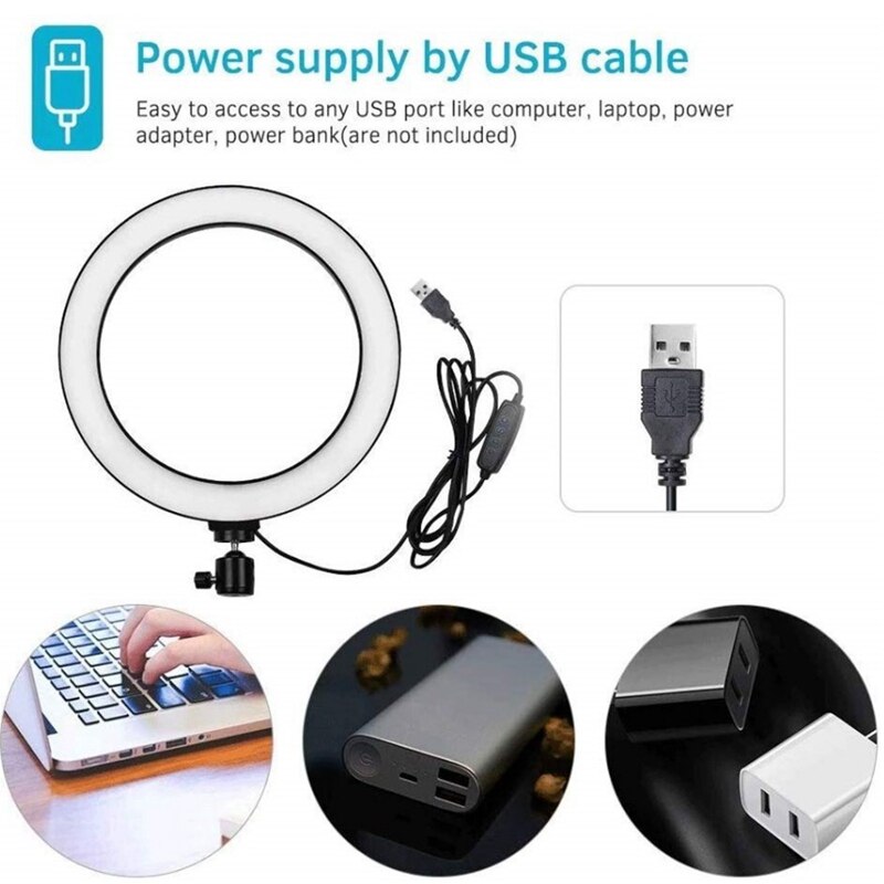 LED Ring Fill Light Bracket, Portable Telescopic Dimmable 26cm Ring Light Mobile Phone Live Tripod