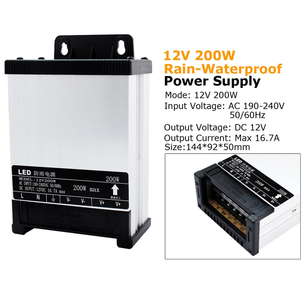 Outdoor Power Supply 12 Volt Transformer 220V AC to 12V 5A 60W 100W 20A 33A Rainproof 12V Power Supply Unit for LED Strip