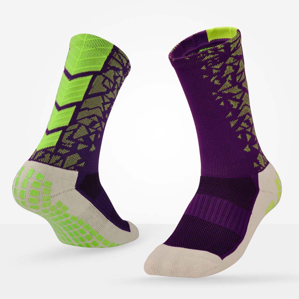 Bulothock fodbold skridsikker sokker til mænd sportssokker tyk håndklæde bundrør skridsikker fodbold svedabsorberende knæhøje sokker: Lilla grøn