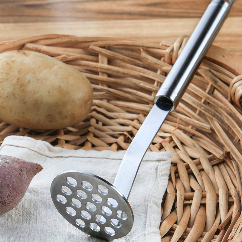 Kartoffelpresse mudder rustfrit stål kartoffelmospresset værktøj robust kartoffelmasher kartoffelpresse langt håndtag køkkenudstyr madlavning
