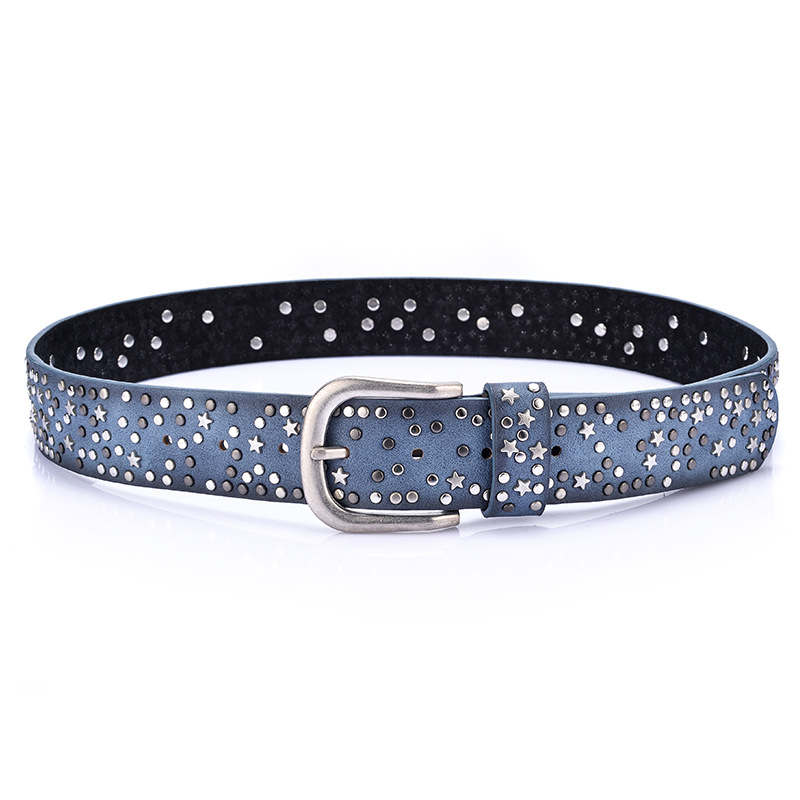 Mymc 110cm cinto de couro feminino senhora punk cintura luxo rebite retro casual moda cinto luxuoso com estrelas moda cinto