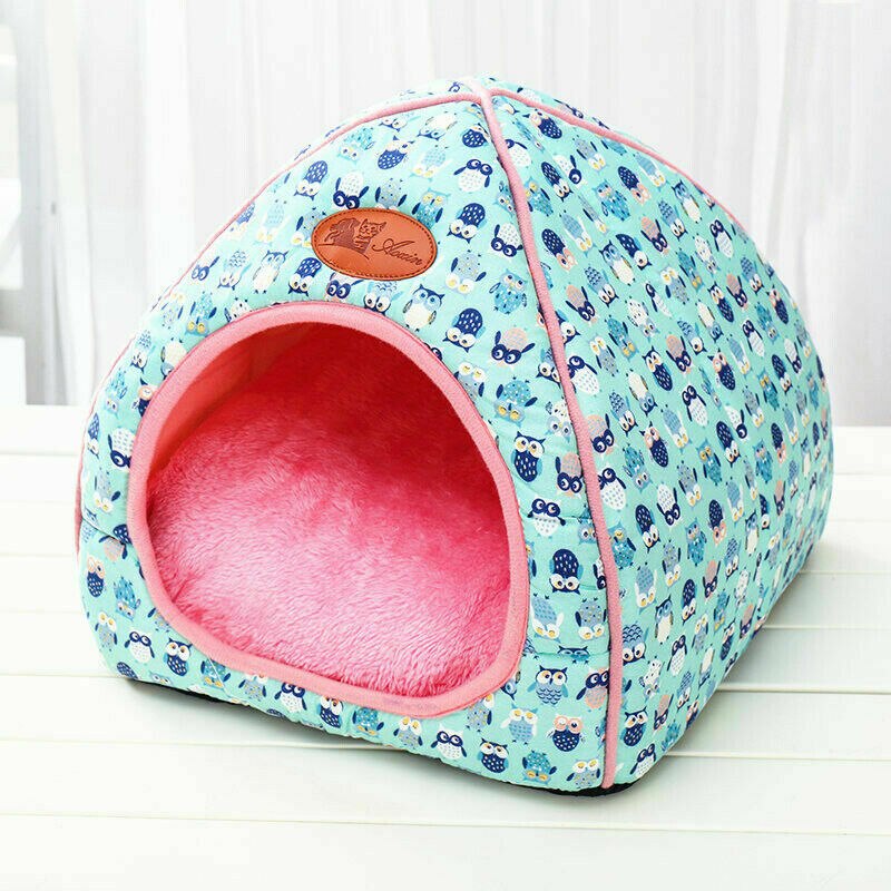 Casa de mascotas bonita iglú, cama de invierno de lana acolchada muy cálida, caseta para perros y gatos pequeños y medianos: Azul / M