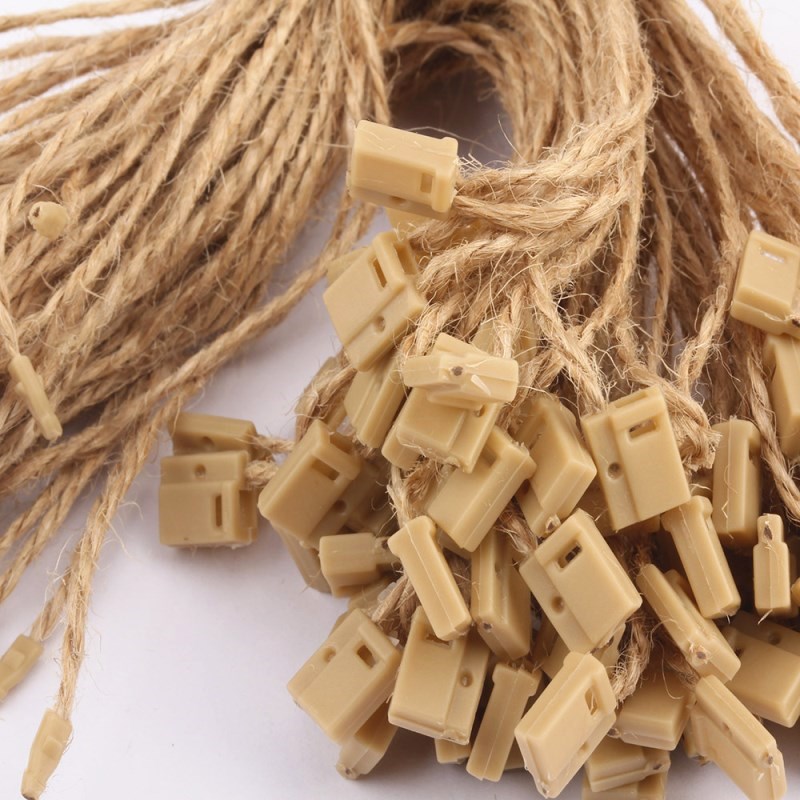 100 stk naturlig hamp snor tag håndværk smykker beklædningsgenstand pris vintage hænge tags hør snor snap loop lås jute reb gør-det-selv tilbehør