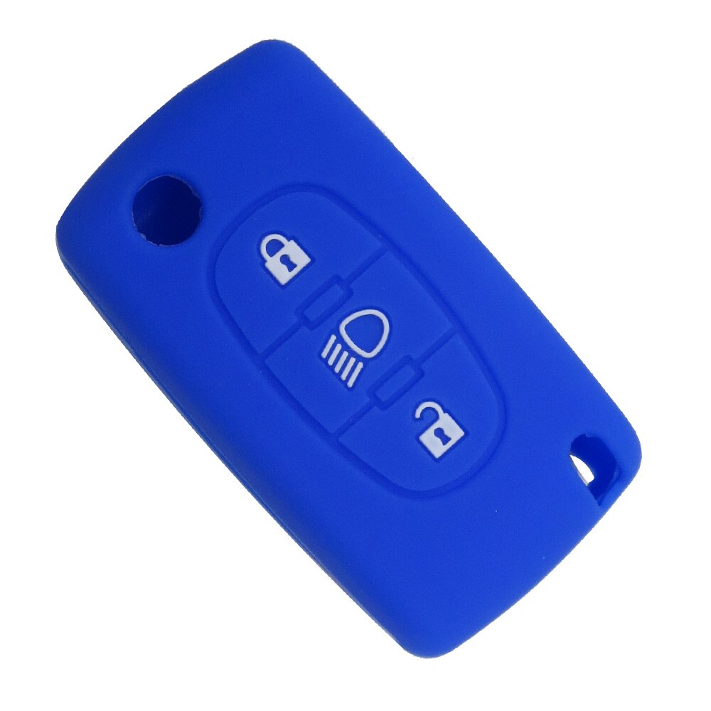 OkeyTech silicone car key cover case For Citroen C2 C3 C4 C5 Picasso Xsara C6 C8 for peugeot Remote 3 button flip key auto shell: Blue
