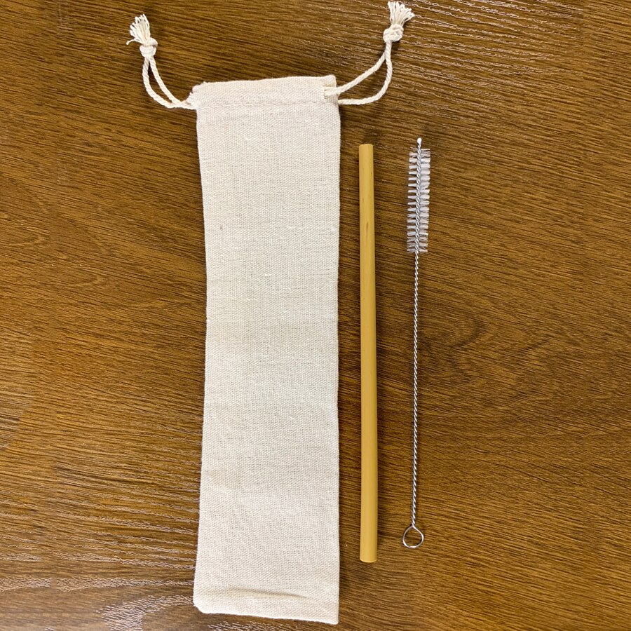 13/11/9/6-Pack Houten Bestek Bestek Set Bamboe Stro Servies Set Met Doek Tas Messen Vork lepel Reizen: 1pcs Straws