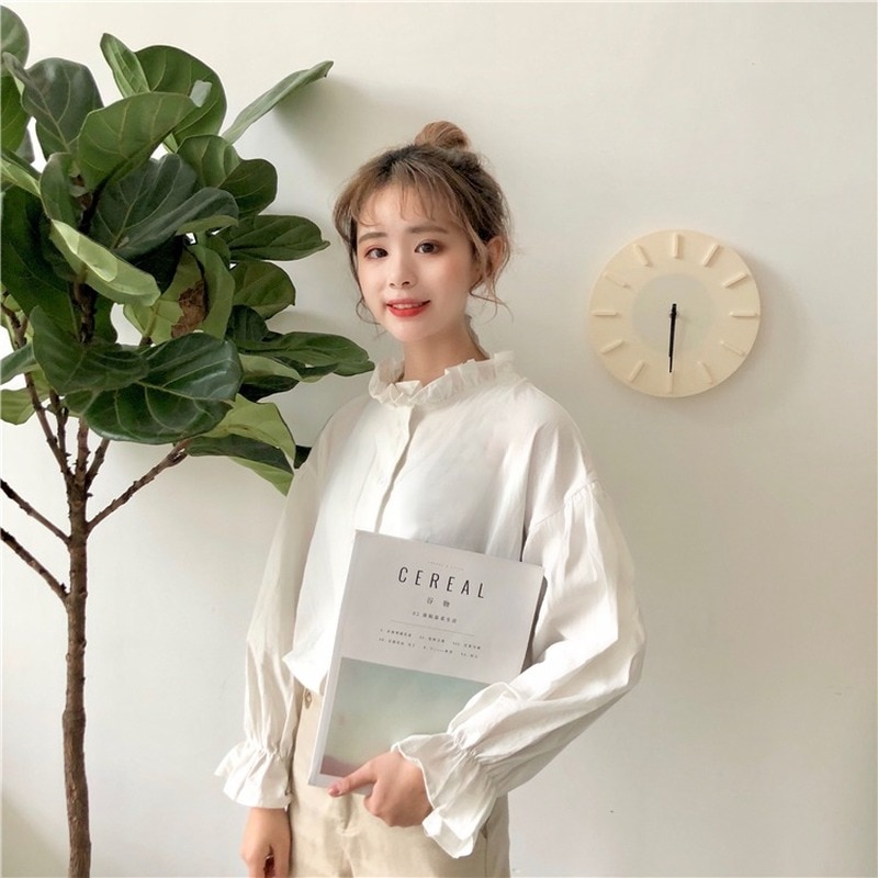 Blusa branca para mulheres, harajuku, roupas femininas, tops e blusas para mulheres, manga alargada, estilo coreano, nova moda, ulzzang chic