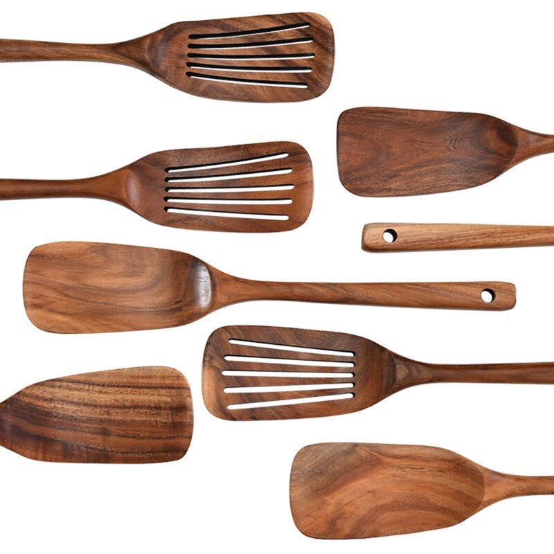 Pelle de cuisine en bois naturel, 1 pièce, spatule tournant, ustensiles de cuisine, outils antiadhésifs à Long manche, ustensiles de cuisine pour Restaurant et maison