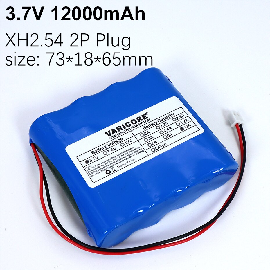 3.7V/4.2V 18650 Li-ion battery 3000mAh 5200mAh 6000mAh 9000mAh 12000mAh with PCB protection XH 2.54 2P Plug: 3.7V 12000mAh