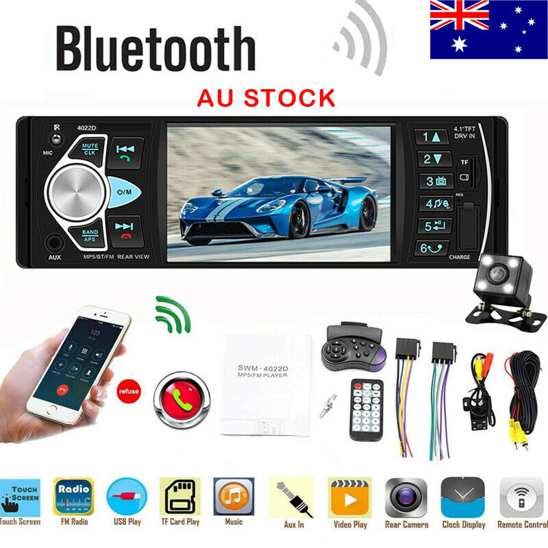 4.1'' Single 1DIN Car Stereo MP5 MP3 Player Bluetooth FM Radio USB AUX + Camera