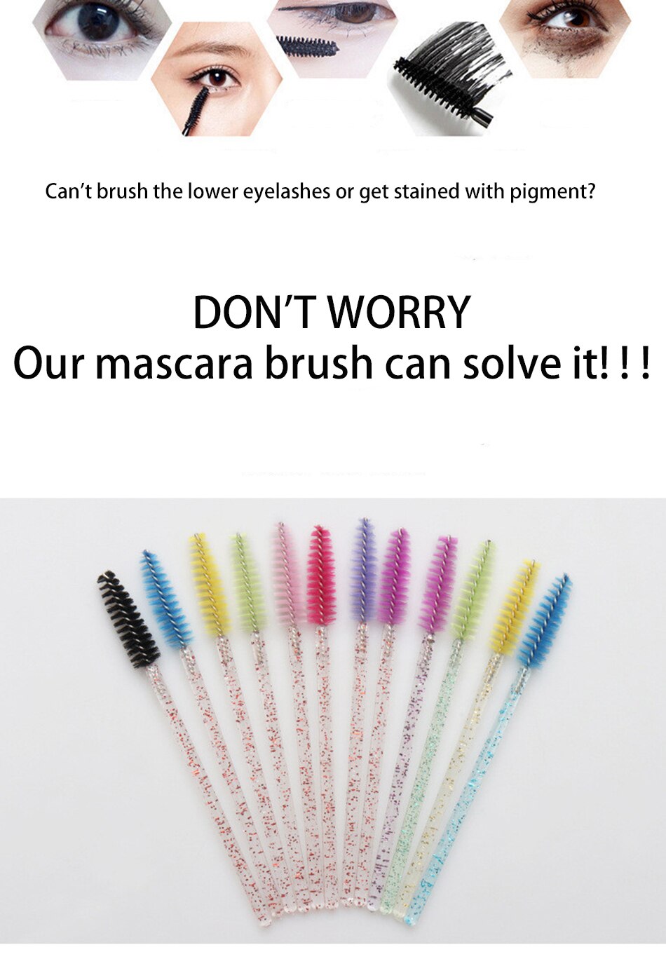 50 Stks/pak Crystal Wimper Make-Up Kwasten Nylon Handvat Mascara Wands Wegwerp Wimper Wenkbrauw Extensions Tools Goede Set