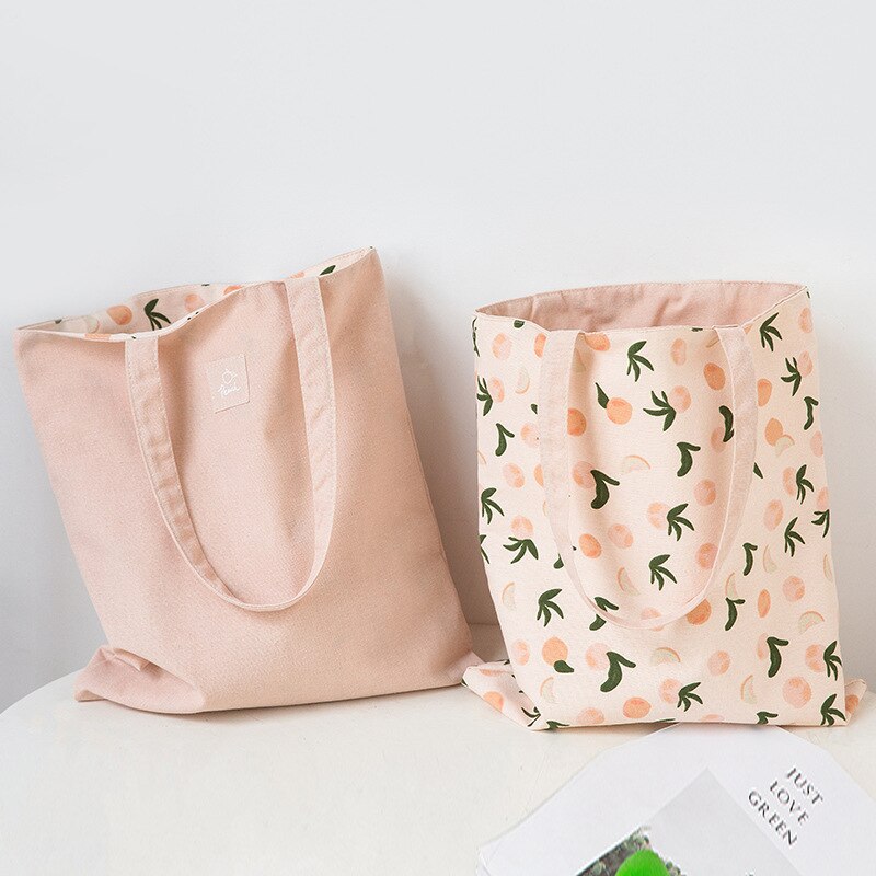 Stof dobbelt-sidet dobbelt-formål håndtaske bomuld og linned håndtaske indkøbspose: Lyserød