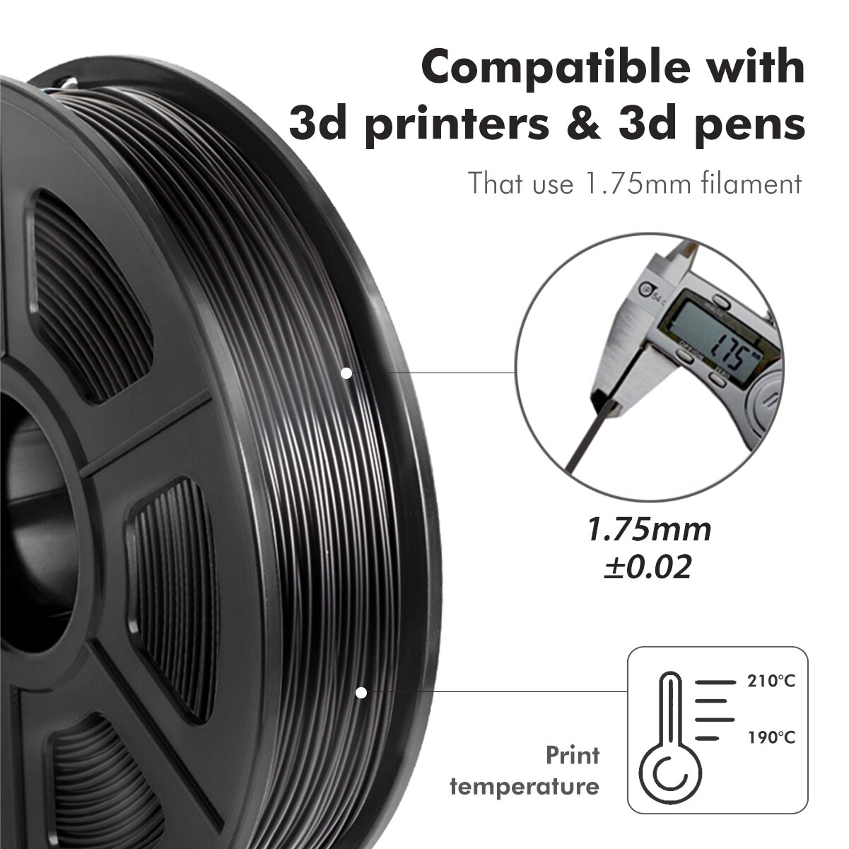 SUNLU TPU włókno drukarka 3D żarnik elastyczny czarny 1.75mm 0.5kg(1.1LB) dokładność wymiarowa +/- 0.02 MM obudowa Tpu materiał