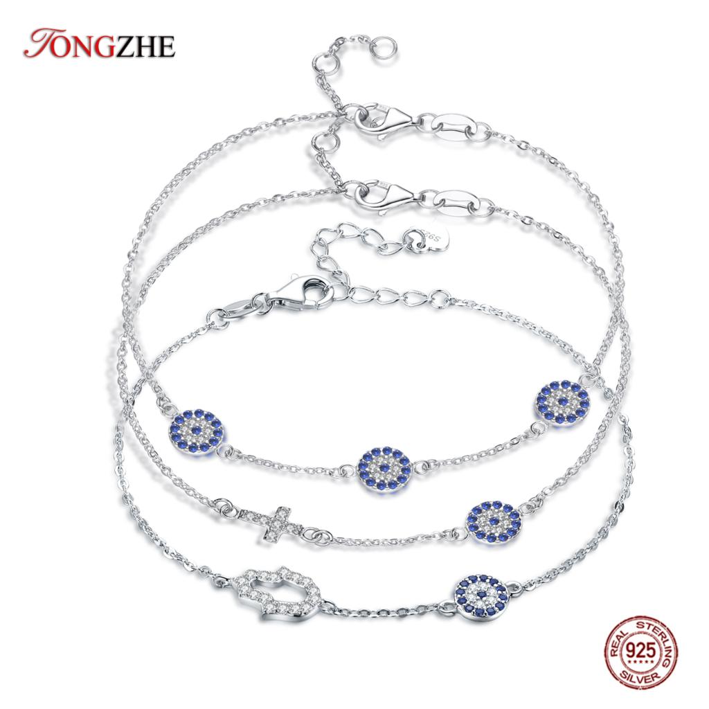 Tongzhe Mode Vrouwen Armband 925 Sterling Zilveren Hamsa Evil Eye Armband Turkije Sieraden Hand Armbanden Voor Vrouwen Pulseras