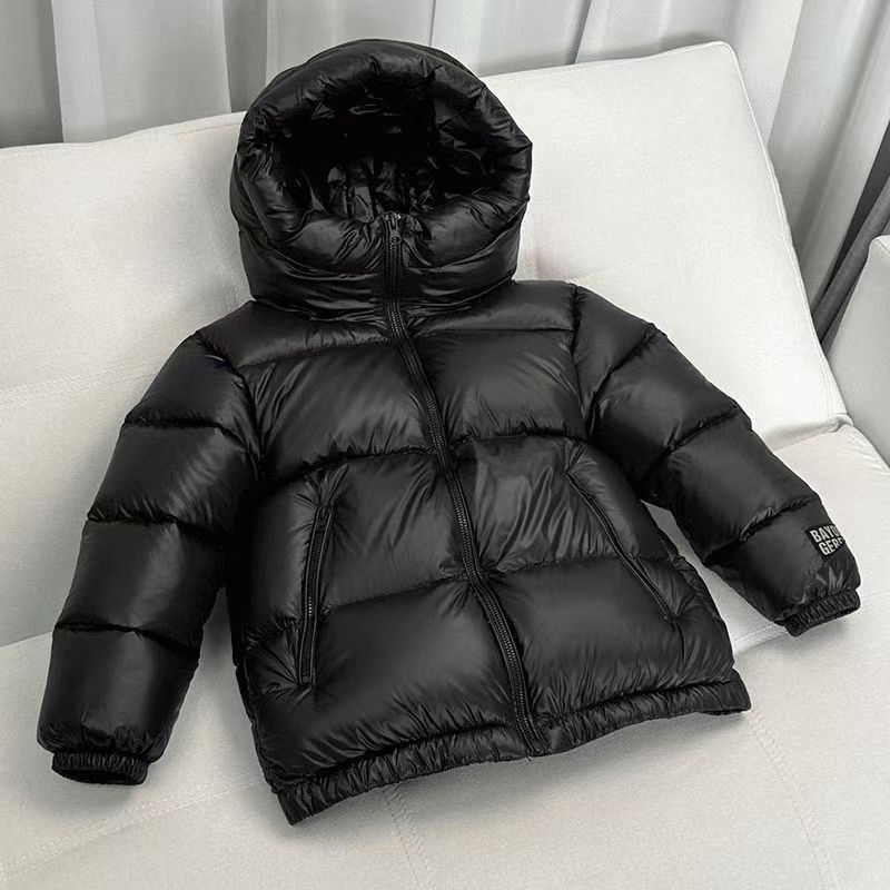 Goose Down Jacket para crianças, casaco quente, branco: Preto / 3T