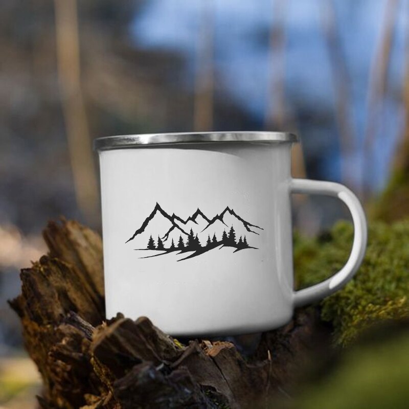 Taza con estampado de bosque y montaña, tazas creativas para café, té, bebidas, agua, desayuno, leche, Camping, senderismo, con asa,: XH1710-A015WH-8