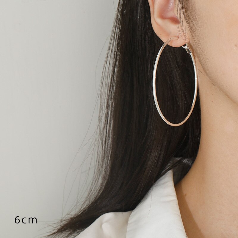 Women Girl Trendy Large Hoop Earrings Big Smooth Circle Earrings Brand Loop Earrings Jewelry: 6CM / Gold