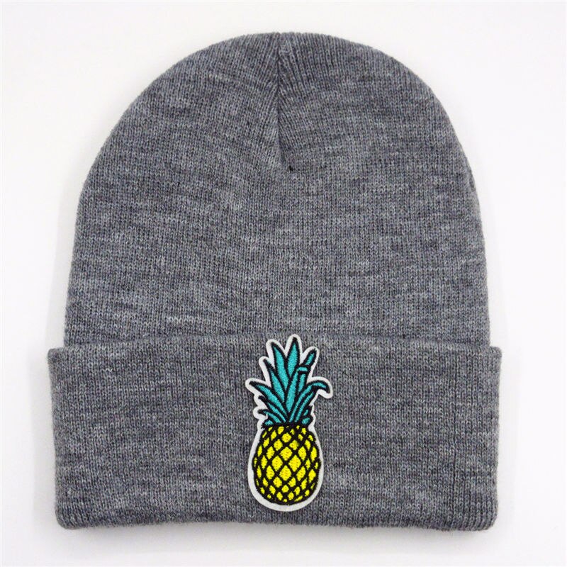 Ananas fruit borduurwerk dikke gebreide muts winter warme muts skullies pet muts voor kinderen mannen vrouwen 147: Grijs / 6 jaar oud tot volwassene
