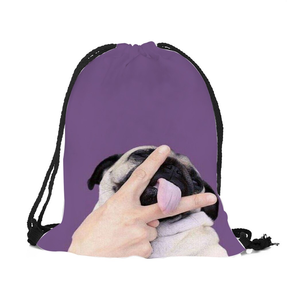 Pug Dog-Mochila con estampado 3D para mujer y niña, bolsa de viaje con cordón, de poliéster ecológico,: 009