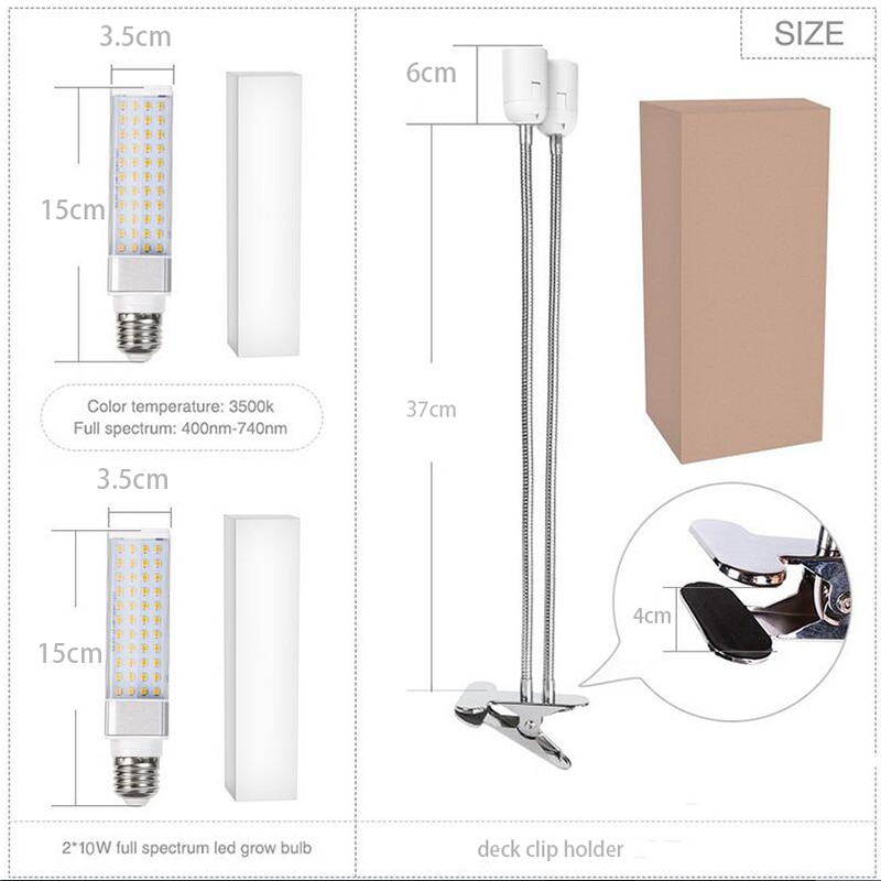 Fullt spekter 3 hode led vokse lys vekst fyto lampe voksende lys innendørs planter frø drivhus voksende usb timer klipp rom