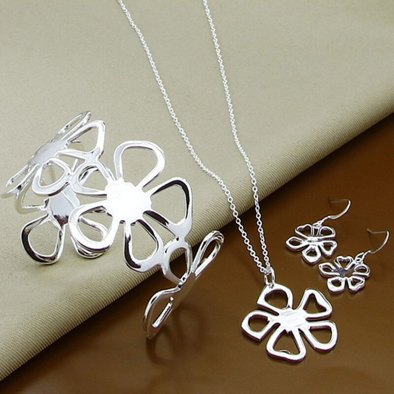 Set di Gioielli delle donne 925 Argento Fortunato Fiori Pendenti Con Gemme E Perle Collana Braccialetti Orecchini Delle Signore Dei Monili