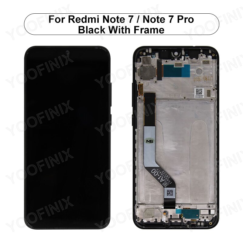 Piezas de repuesto para Xiaomi Redmi Note 7, Digitalizador de pantalla táctil LCD Original de 6,3 pulgadas, M1901F7G: With Black frame