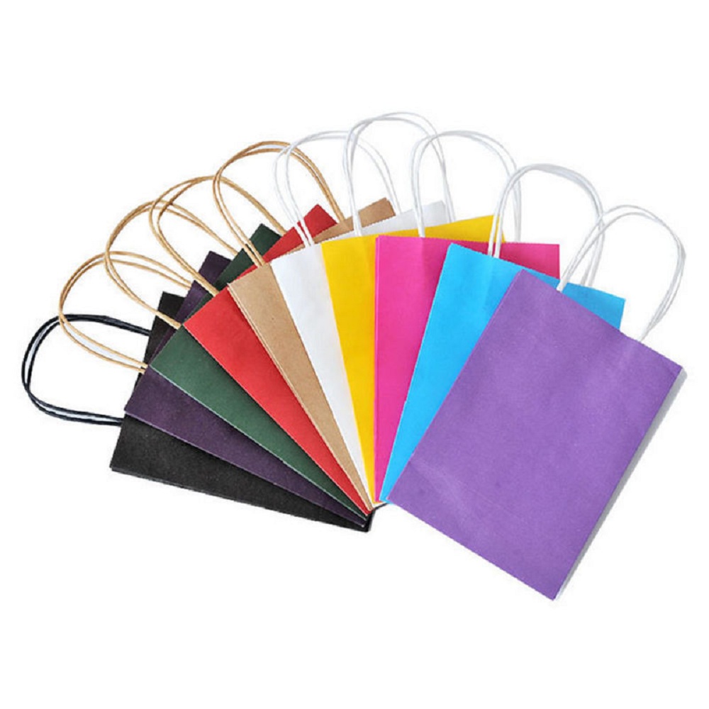 Recyclable 10 Colors Party Bags Kraft Paper Bag With Handle Shop Loot Bag