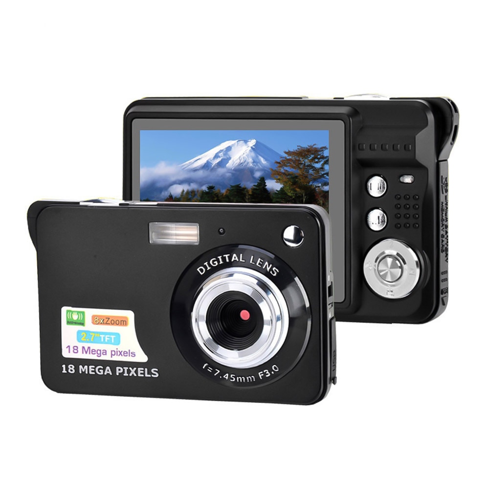 Digital Camera Mini Pocket Camera 18MP 2.7 Inch TFT LCD Screen 8x Zoom Smile Capture Anti-Shake with Battery