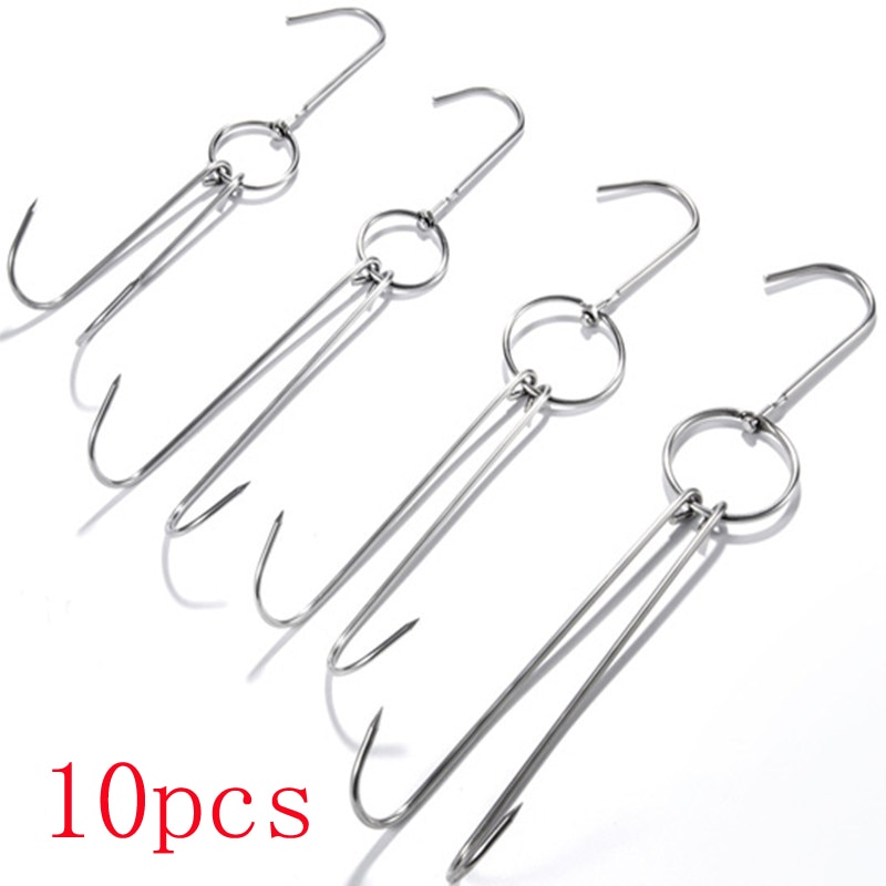 10Pcs Rvs Rundvlees Vlees Sluitingen Eend Gans Turkije Haken Geroosterde Eend Spek Haak Bbq Hanger Brood Haak Gereedschap accessoires