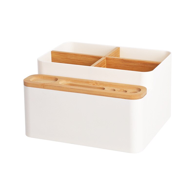 Desk Storage Box Detachable Multi-purpose Storage Box Pen Holder Wood Pen Box Bamboo Storage Case For Home Office Organizer: white