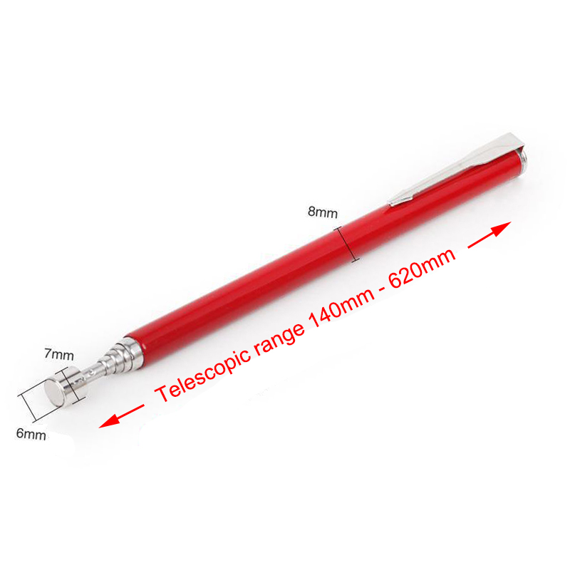 Mini Portable Telescopic Magnetic Magnet Pen Handy Tools Capacity For Picking Up Nut Bolt Extendable Pickup Rod Stick: Red, Silver Tone