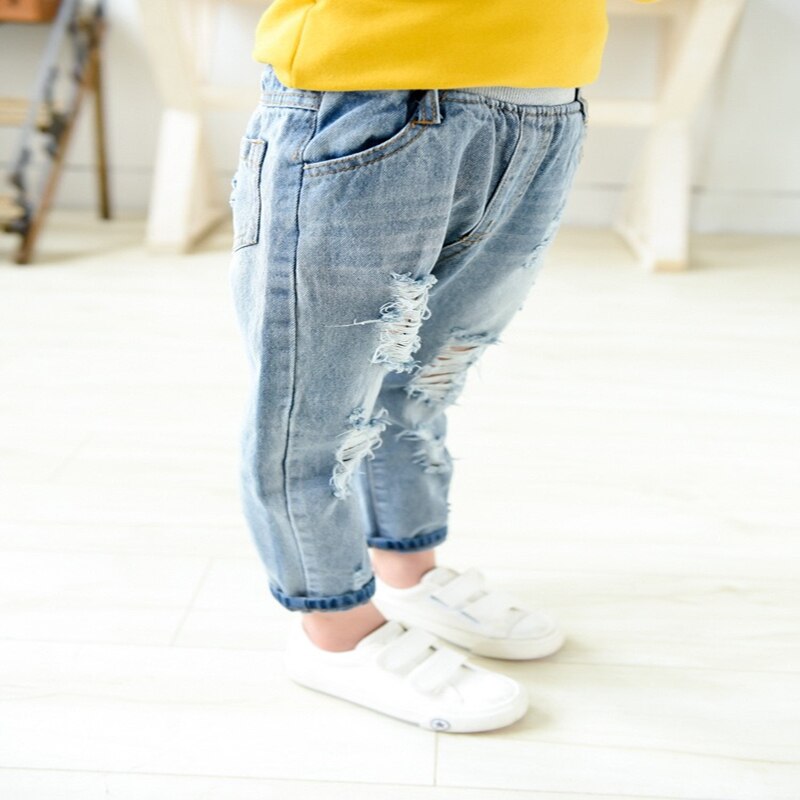 Pantalones vaqueros rasgados para niños y niñas, Vaqueros rasgados de estilo agujero roto, DC069,