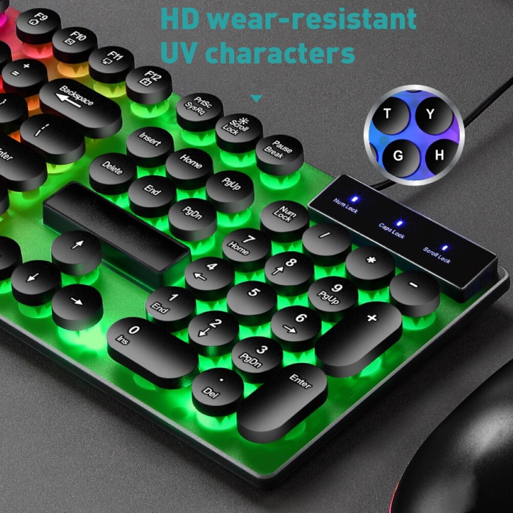 D290 Colorful LED Backlight Wired 104 Keys Mechanical Keyboard Mouse Set for PC