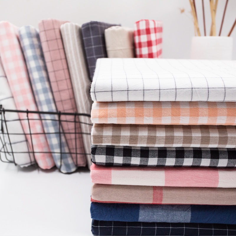 Waschen Reiner Baumwolle 100% Stoff für Bettwäsche Decke Abgedeckt Kleidung Shirt Netz gestreift Plaid Tuch Brokat NäHenne Diy 50x250cm