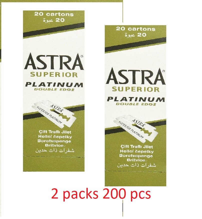 100 stk 100 astra superior barberblad platin dobbeltkantet sikkerhedsbarbering barberblad