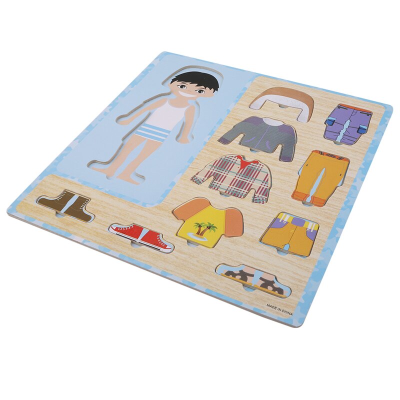Baby Kleding Matching Puzzel Kinderen Houten Speelgoed Kinderen Early Educatief Figuur Puzzel Spelletjes Baby Jongens Meisjes Dress Up Speelgoed