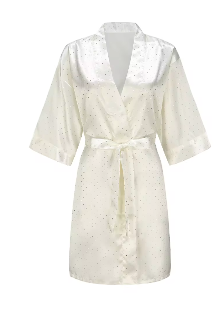 Brautkleid mit Diamanten Robe Luxus hochwertiger Bademantel Sexy Nachtwäsche Damen Robe Seidensatin Pyjamas Braut: XXL / Beige