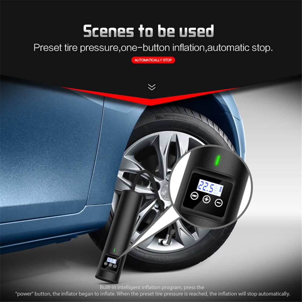 Car Air Pump 2000mA Lithium-ion Battery Rechargeable Portable Wireless Tire Inflator Digital Display Emergency Pump For Car Tire