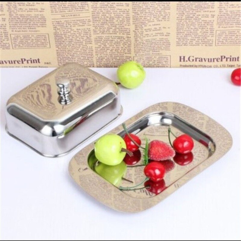 Butter Dish Stainless Steel Tray with Metal Lid for Butter Kitchen