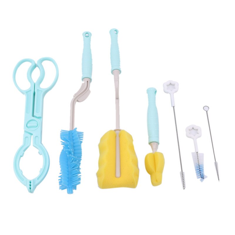 Bottle Brush 7pcs/set Sponge Plastic Glass Milk Water Cup Cleaning Feeding Bottle Pacifier Brushes Baby Bottle Accessories: blue