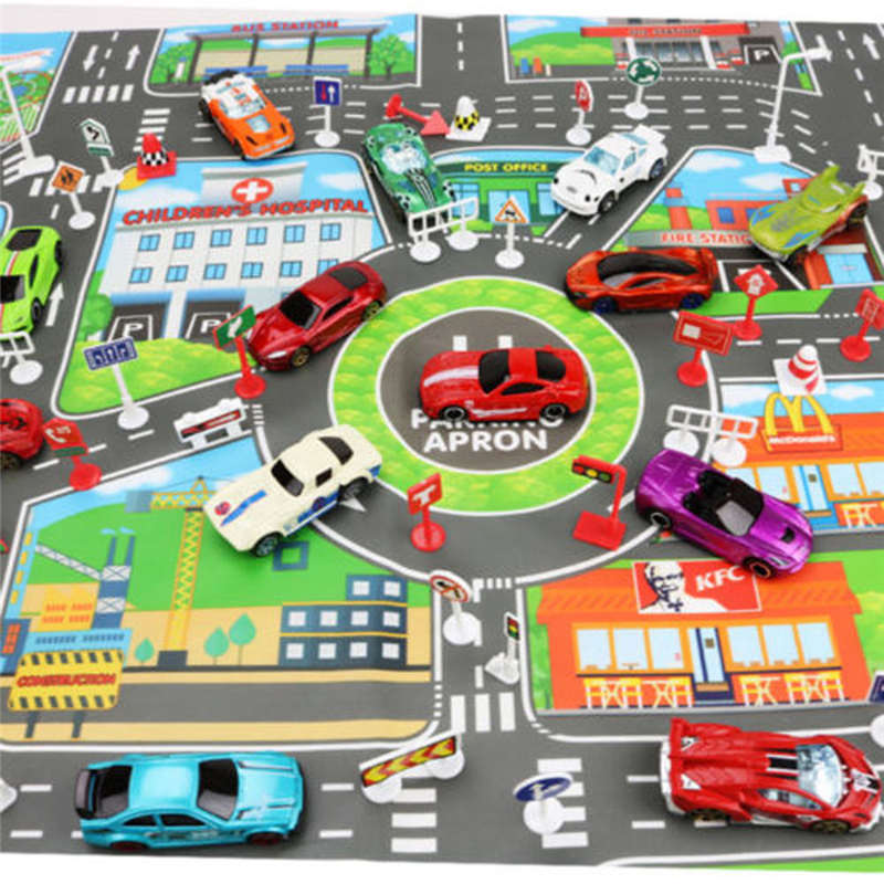 Kids Play Mat Parking lot road sign map City Road Buildings Parking Map Game Scene Map Educational Toys