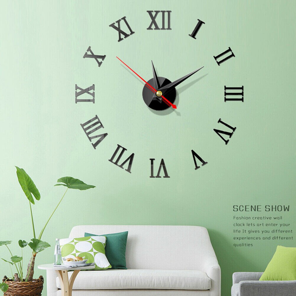 Wandklok Horloge Grote Moderne Eenvoudige DIY Sticker Decal 3D Romeinse Cijfer Home Decor