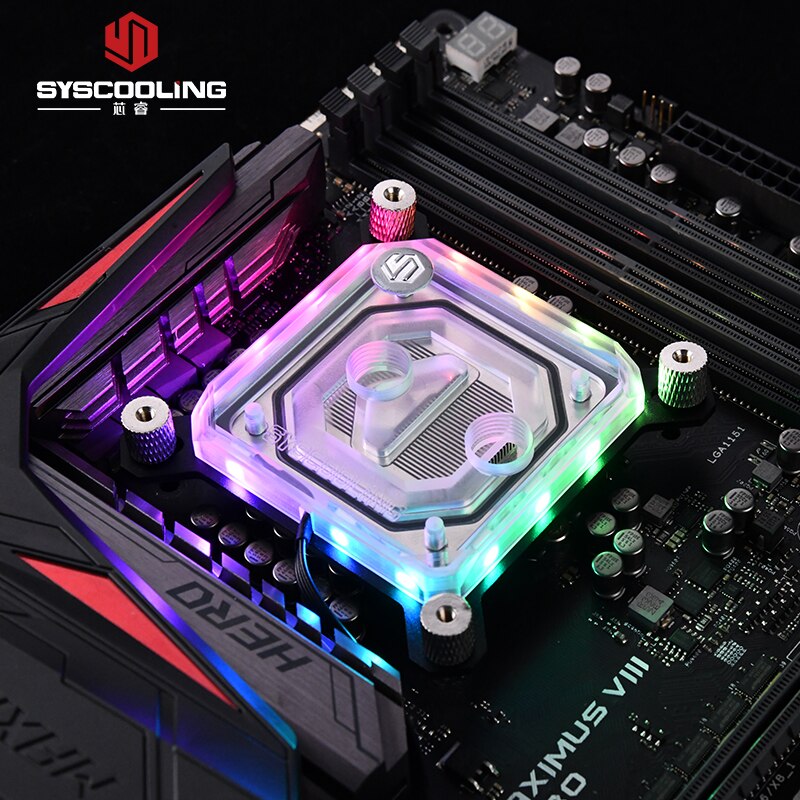 Syscooling CPU water block for intel socket LGA 115x 1200 1366 copper plate micro channel with RGB lights PC water cooling