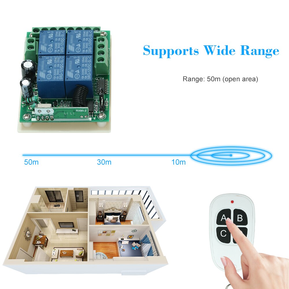 433Mhz 4CH Universele Draadloze Rf Afstandsbediening Smart Switch Ontvanger Module Met 4 Sleutel Transmitte Afstandsbediening Voor Smart thuis