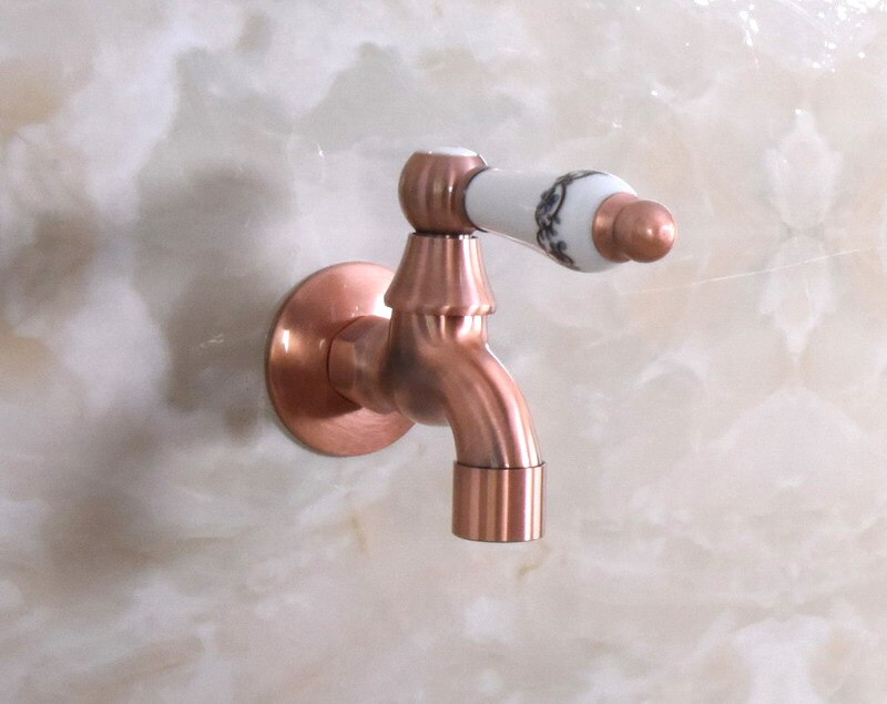 Antique Red Copper Single Ceramic Handle Cold Water Faucet Wall-mounted Mop Pool Sink Tap for Kitchen Bathroom Garden Tap Bav306