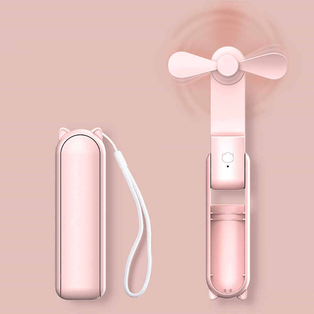 Portable Fan 1500mAh USB Rechargeable 3-speed Mini Handheld Foldable Desktop Fan Small Pocket Travel Belt Portable Power Bank: Pink