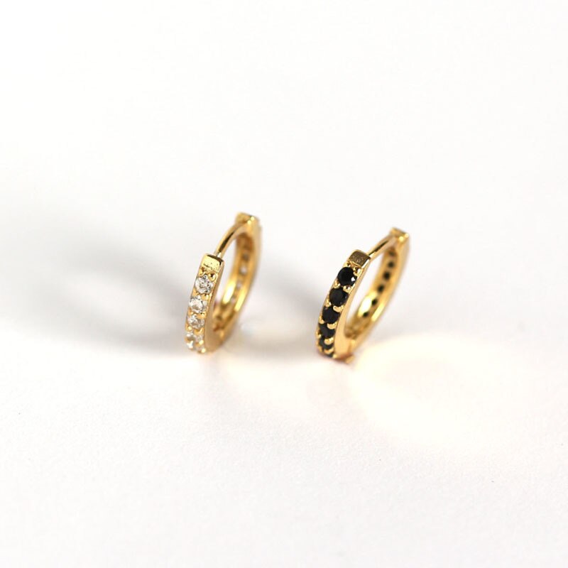 Roxi Kleine Hoepel Oorbellen Gold Filled Clear Zirconia Ronde Hoop Oorbellen Voor Vrouwen Sieraden 100% 925 Sterling Zilveren Oorbel: GEY-4