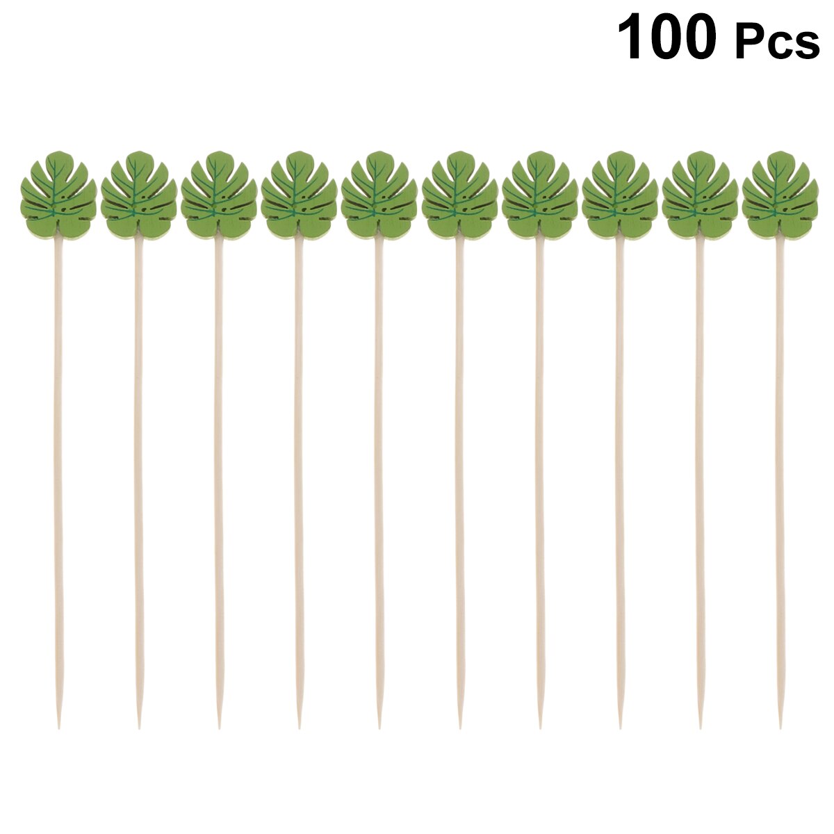 100 st matplock cocktail frukt aptitretare dryck pinnar engångs trä tandpetare festtillbehör 12cm köksservis gafflar: Gröna löv