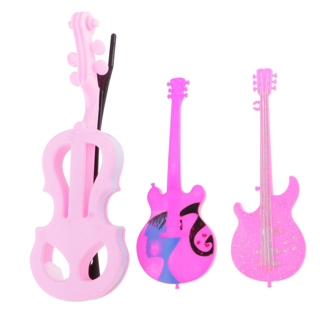 8pcs Guitar Violin Bass Musical Instrument for Dolls ROCKER 1/6 Music House Bar Accs